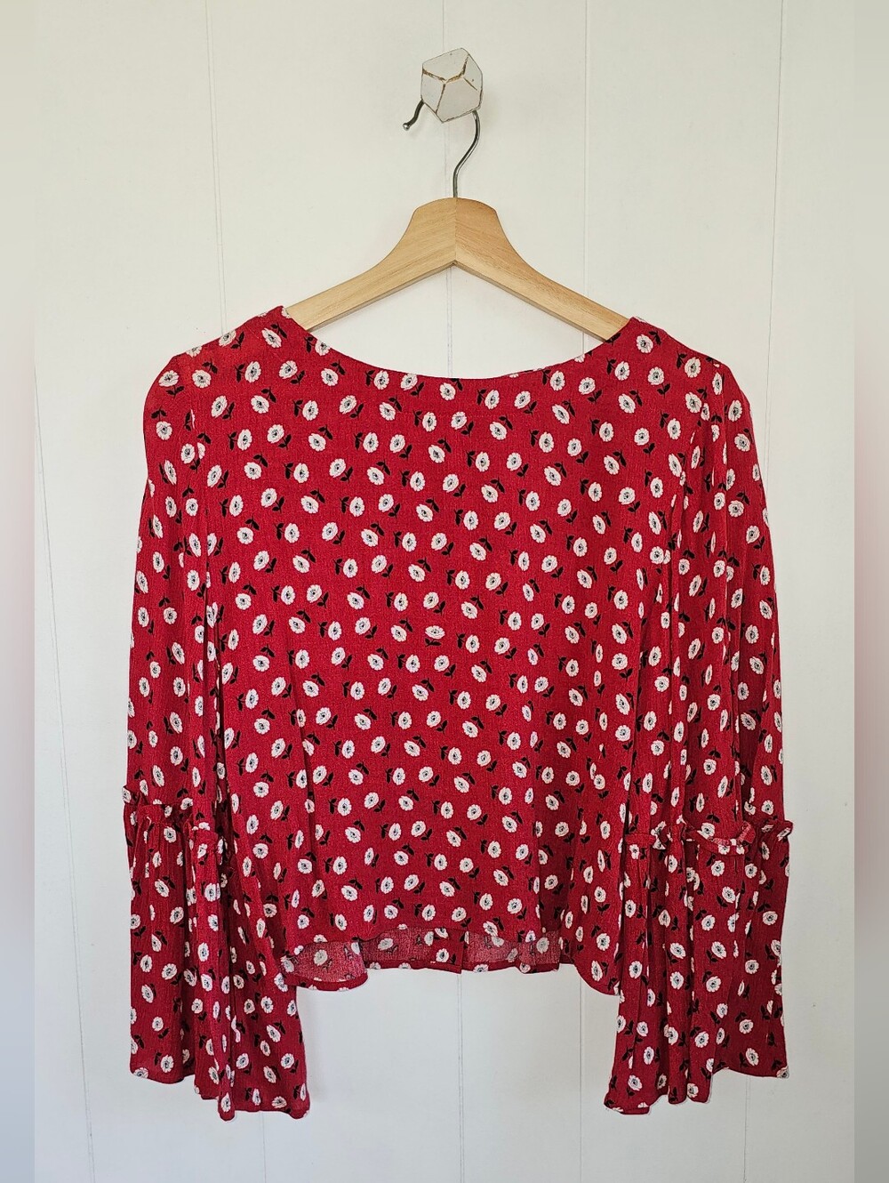 BB Dakota Red Floral Bell Sleeve Blouse